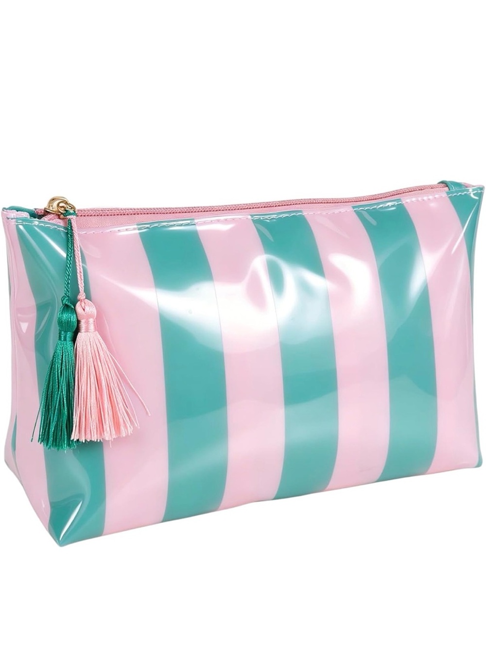 Striped Pink and Mint Green Cosmetic Pouch